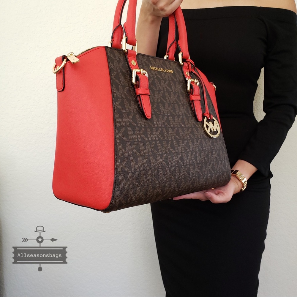 NWT MICHAEL KORS CIARA LARGE SATCHEL SANGRIA BROWN - Picture 3 of 8